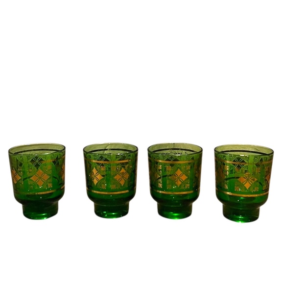 Vintage Mid Century Italian set of4 aperitif/shot glasses In emerald Green - Picture 1 of 8